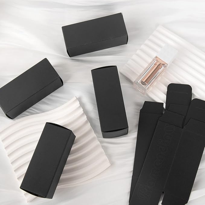 Framendino, 50 Pack Black Kraft Paper Lipstick Boxes Rectangle Lipstick Bottle Boxes Reusable Lip Balm Packaging Cases Gift Wrapping Box for DIY Gift Packaging (3.54x1.41x1.41)