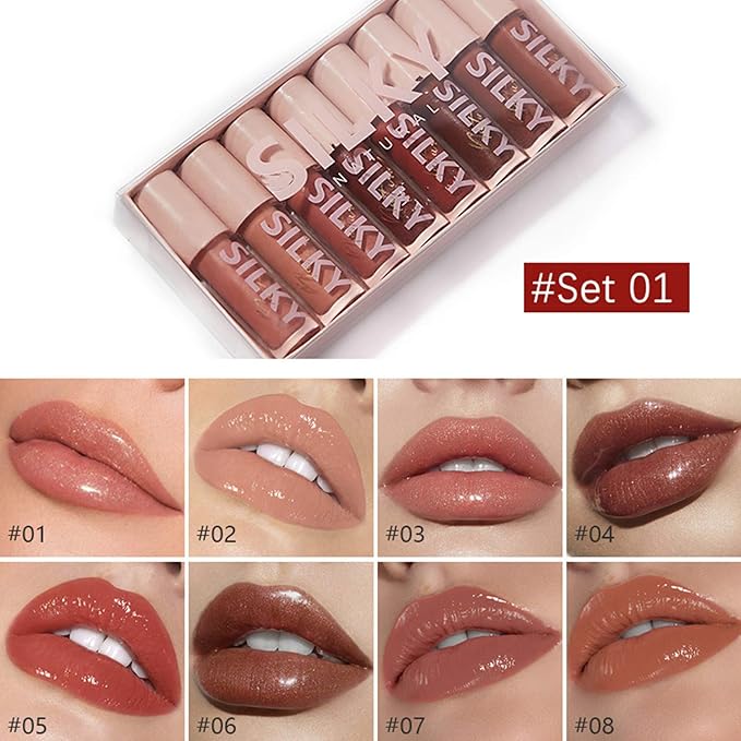 MAEPEOR Shiny Glossy Lipgloss Set 8PCS Non-Sticky Moisturizing Glossy
