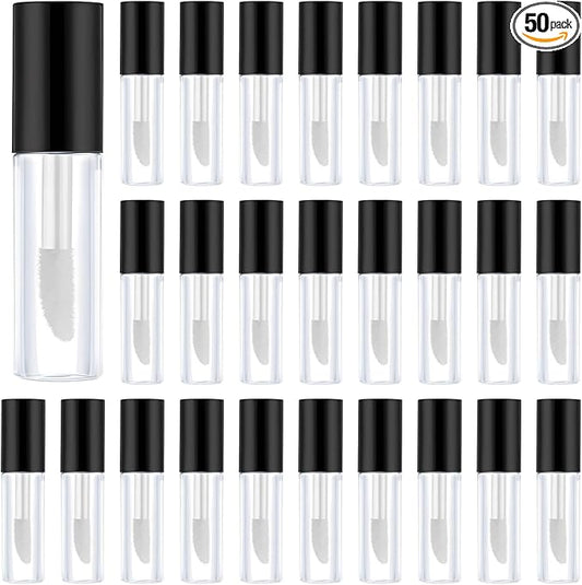 Clear Mini Lip Gloss Tube Empty Lip Balm Containers With Black Lid, 50 Pcs Clear Mini Lip Gloss Containers, 1.2ml/0.04oz Empty Cosmetic Sample Tubes with Black Cap