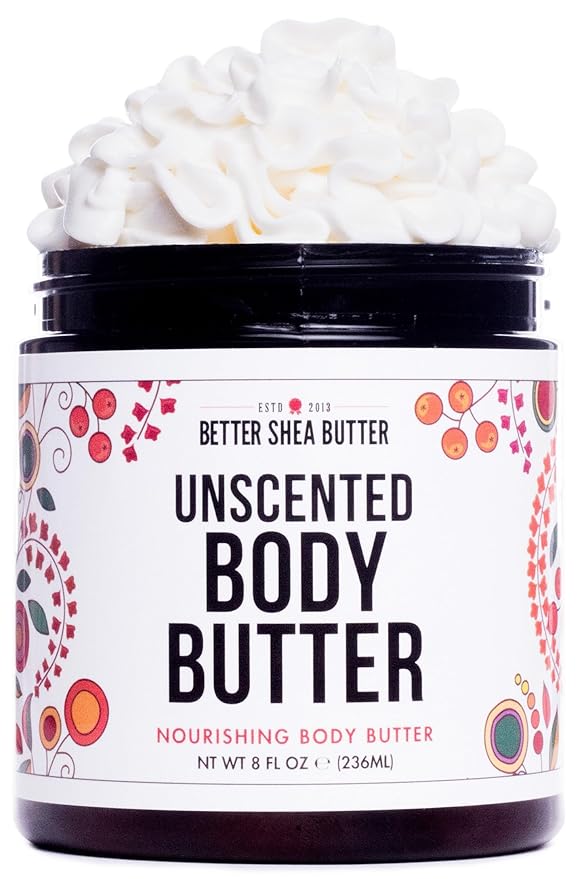 Whipped Body Butter for Dry Skin, UNSCENTED Rich Body Moisturizer with Raw Shea Butter | Body Lotion for Sensitive Skin, Paraben Free, No Synthetic Fragrances, Non Greasy Body Cream | 8 oz
