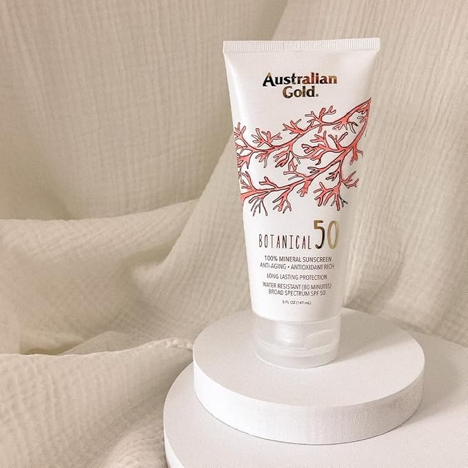 Australian Gold Botanical Sunscreen Mineral Lotion, Broad Spectrum, Water Resistant, SPF 50, 5 Ounce