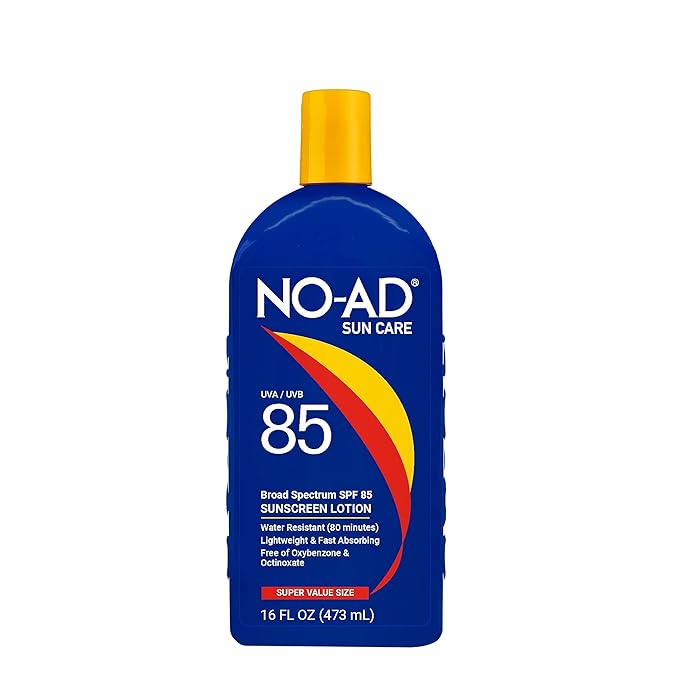 NO-AD SPF 85 Sunscreen Lotion | Broad Spectrum UVA/UVB Protection | Water Resistant | Octinoxate & Oxybenzone Free with moisturizing Vitamin E and Aloe 16oz | Pack of 2