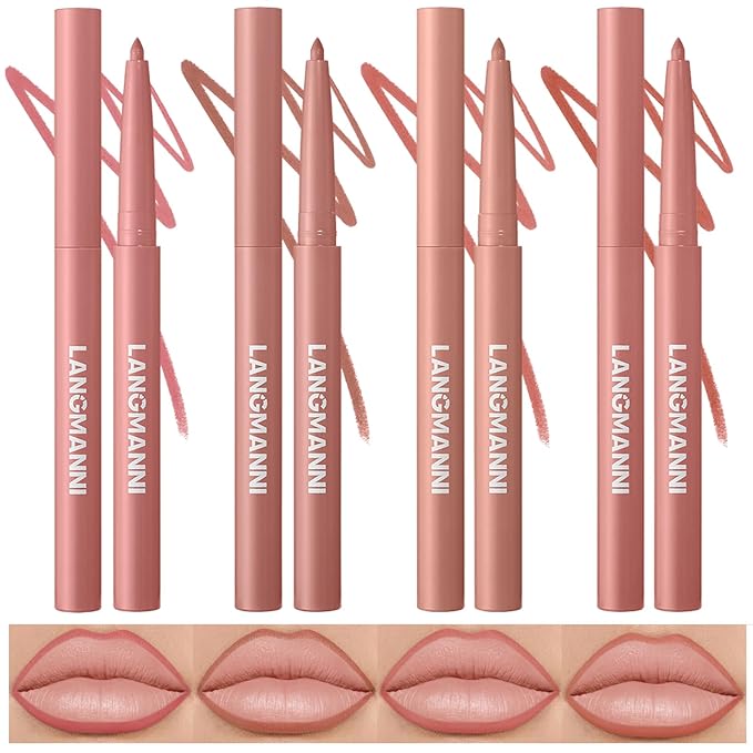 LANGMANNI 4Pcs Sculpting Matte Velvet Lip Liner Set,Smooth Creamy Texture,Waterproof And High Pigmented For Girls Daily Application Lip Makeup(1+2+3+4)