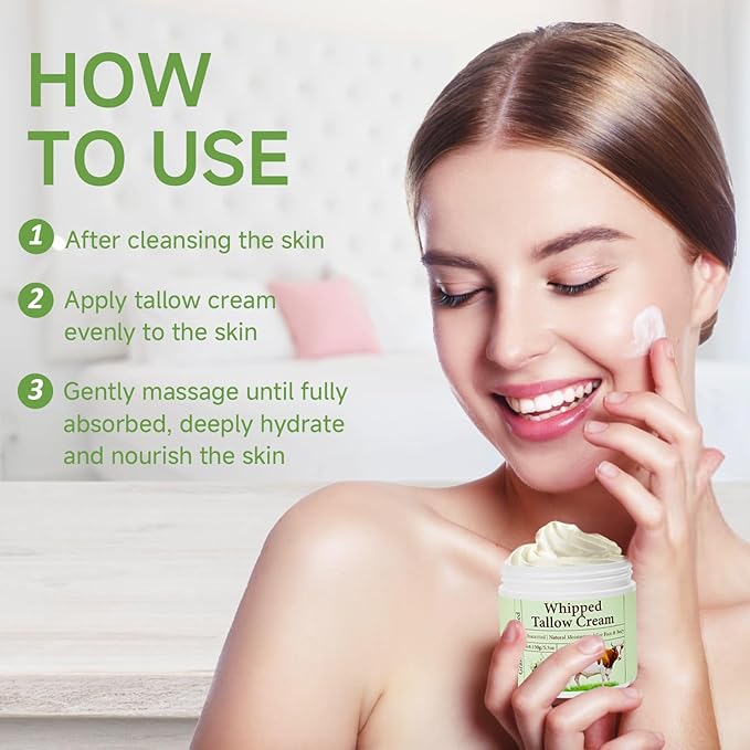 pekinly Whipped Beef Tallow for Skin, Beef Tallow, Beef Tallow for Face, 2 Packs Unscented Grass Fed Whipped Tallow Face Moisturizer Nourishing Soothing Moisturizer for Body Lotion Skin Care, 5.3OZ