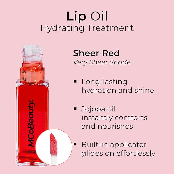 MCoBeauty Lip Oil Hydrating Treatment, Sheer Red, Moisturizing Hydrating