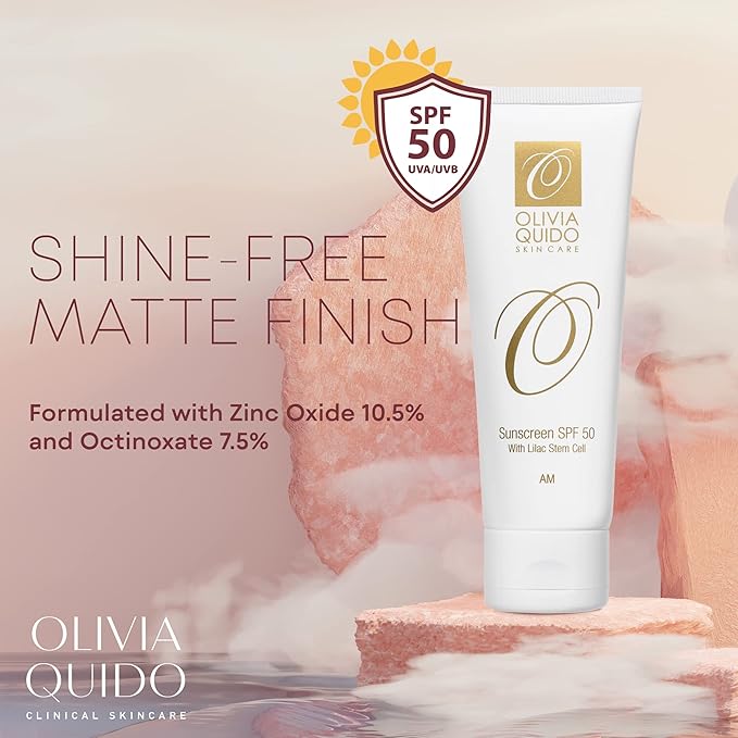 OLIVIA QUIDO Clinical Skincare Broad Spectrum Sunscreen SPF 50 with Lilac Stem Cell | Anti-Aging Skin Protection From UVA and UVB Rays | Water-Resistant Indoor and Outdoor Sunscreen with Matte Finish
