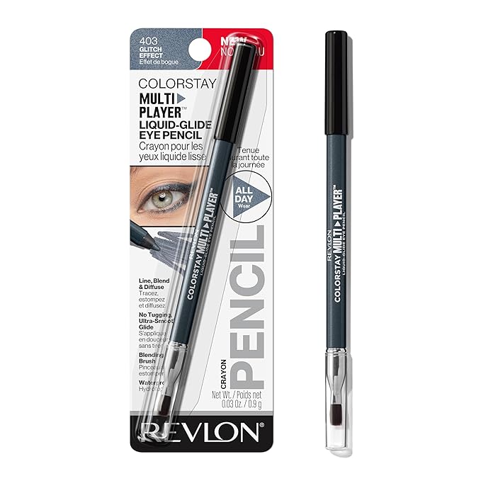 REVLON ColorStay Multiplayer Liquid-Glide Eye Pencil, Multi-Use Makeup With Blending Brush, Blends Then Sets, Creamy Texture, Waterproof, Smudge-proof, Longwearing, 403 Glitch Effect, 0.03 Oz