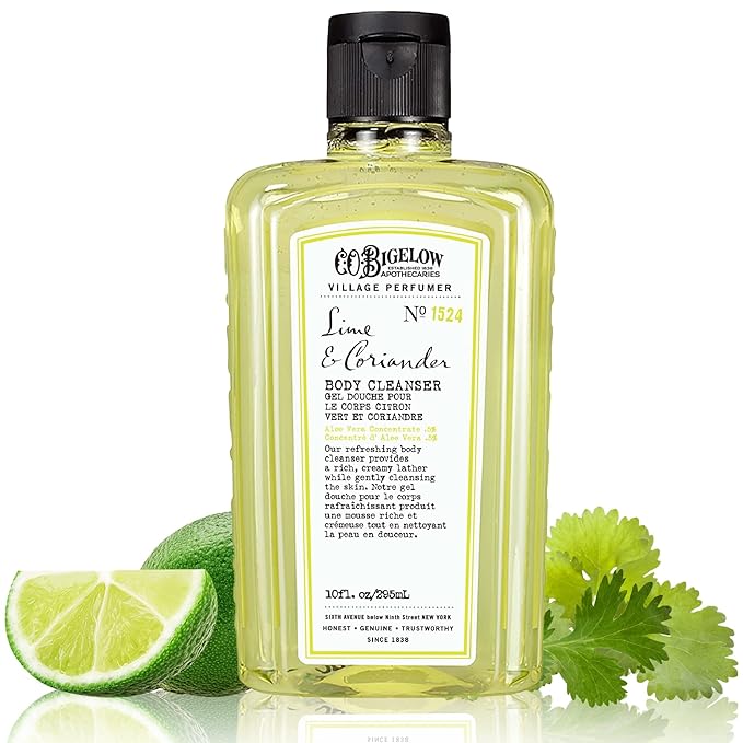 C.O. Bigelow Lime Coriander Body Cleanser, Village Perfumer Moisturizing Body Wash for Men & Women with Aloe Vera, Sodium PCA, and Glycerin, 10 fl oz