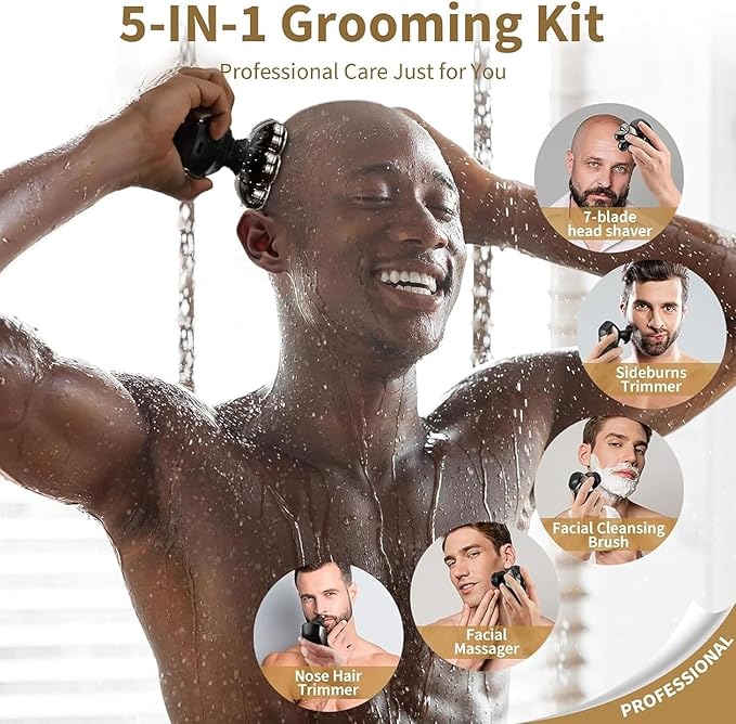 Head Shavers for Bald Men: 5-in-1 Electric Razor - IPX7 Waterproof Shaving Grooming Kit for Balder - LED Display & Precision Blades