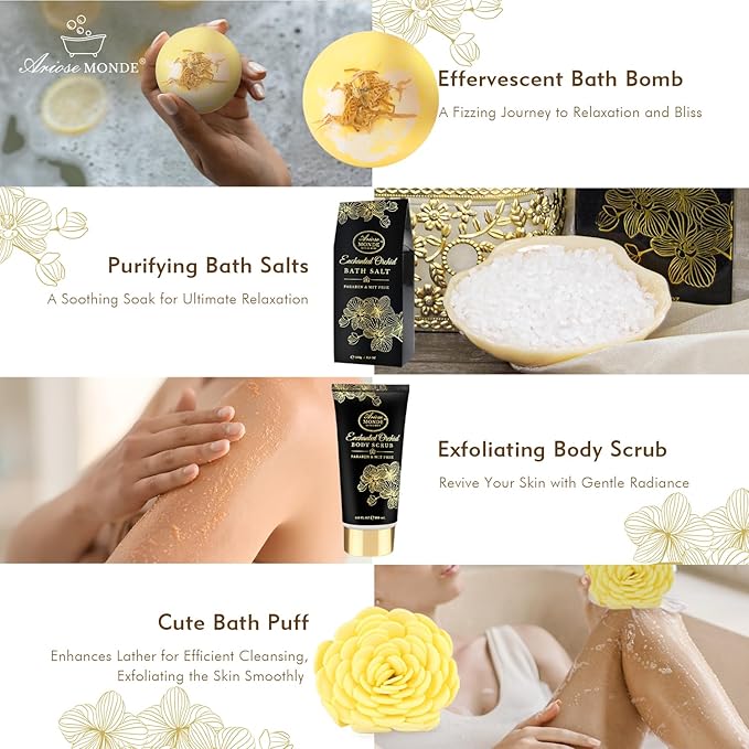 Spa Gift Baskets for Women, Gift Set for Mom Enchanted Orchid Scent, Home Spa Kit with Bubble Bath, Body Lotion, Bath Bomb, Bath Salt, Bath Gift Baskets, Birthday Gifts for Women