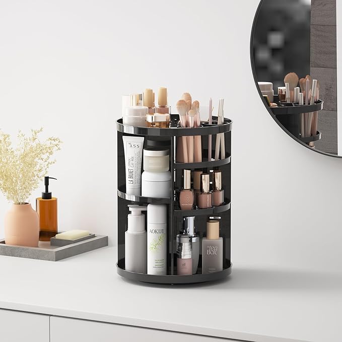 Rotating makeup organizer for vanity,