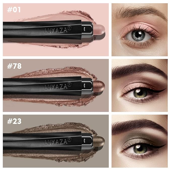 3PCS Brown Pink Eyeshadow Stick Set, Shimmer Neutral Cream Eye Shadow Sticks Crayon,Waterproof Long Lasting Eye Highlighter, Eye Brightener Stick Makeup Sets