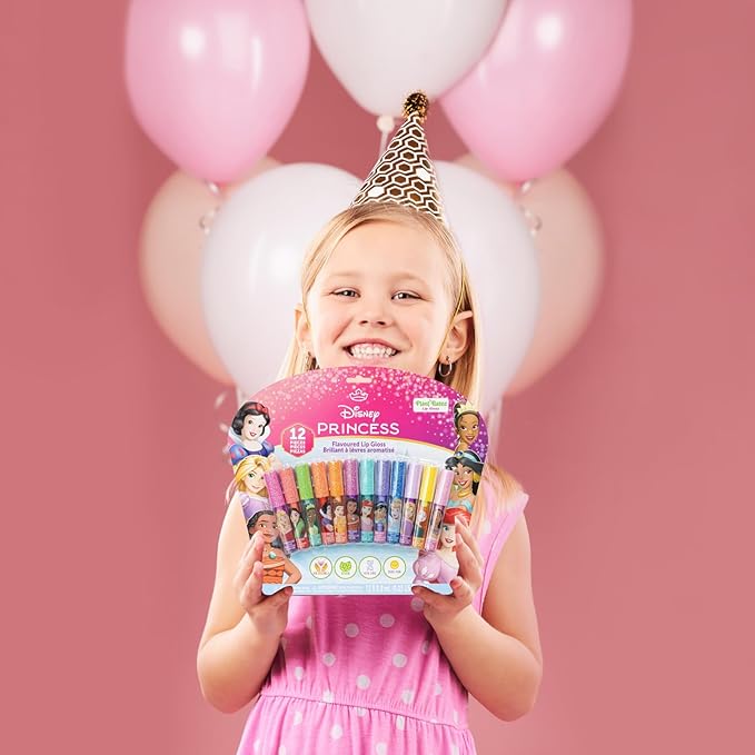 Disney Princess 12 Piece Plant Based Lip Gloss, Girls Party Favors, First Makeup Set for Girl, Perfect for Parties, Sleepovers, and Birthday Gifts, Ages 3+, by Townley Girl
