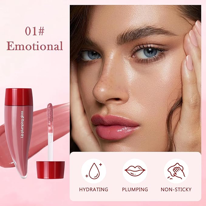 Juicy Lip Plumping Gloss, Pink Tinted Lip Gloss Lip Plumper, Hydrating Moisturizing Lip Tint Stain, Highly Pigmented Shine Glossy Lip Oil, Long-Lasting Lip Gloss For Women Girls Dry Lip Care-01#
