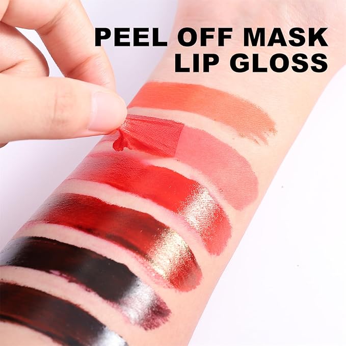 6 Colors Peel Off Matte Lip Tint, Long Lasting Natural Peel Off Tattoo Lip Liner Stain, Waterproof Smudge Proof Non-Stick Cup Tinted Lip Stain Peel Off Lip Gloss, Lip Makeup Gift for Women