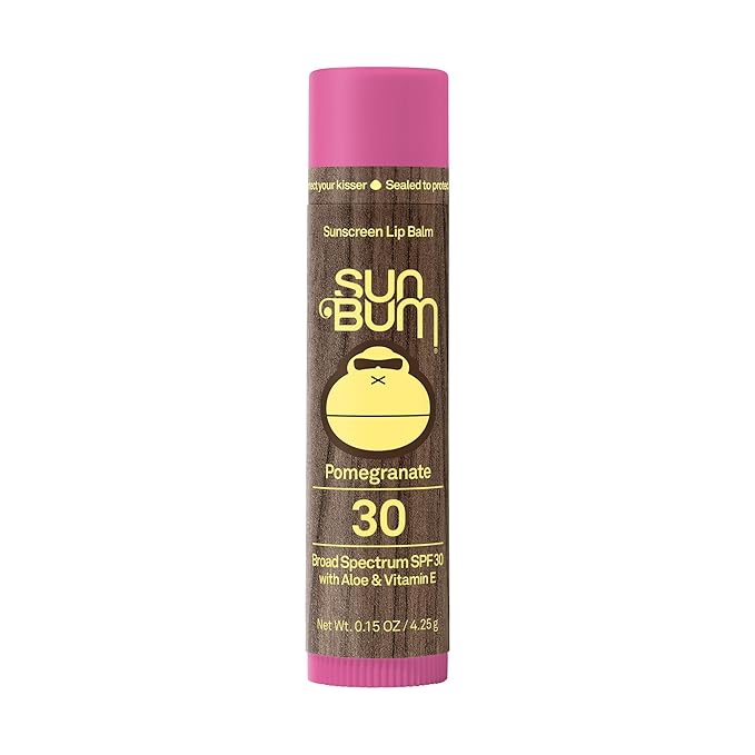 Sun Bum SPF 30 Sunscreen Pomegranate Lip Balm - Moisturizing Aloe Vera and Vitamin E - Vegan and Cruelty Free - Broad Spectrum UVA/UVB Lip Protection - 0.15 oz Stick