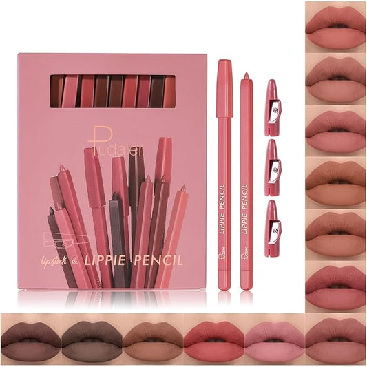 Lip Liner Set, 12Pcs Matte Lip Liners with Sharpener, Premium Smooth and High Pigmented Creamy Lip Makeup Pencil