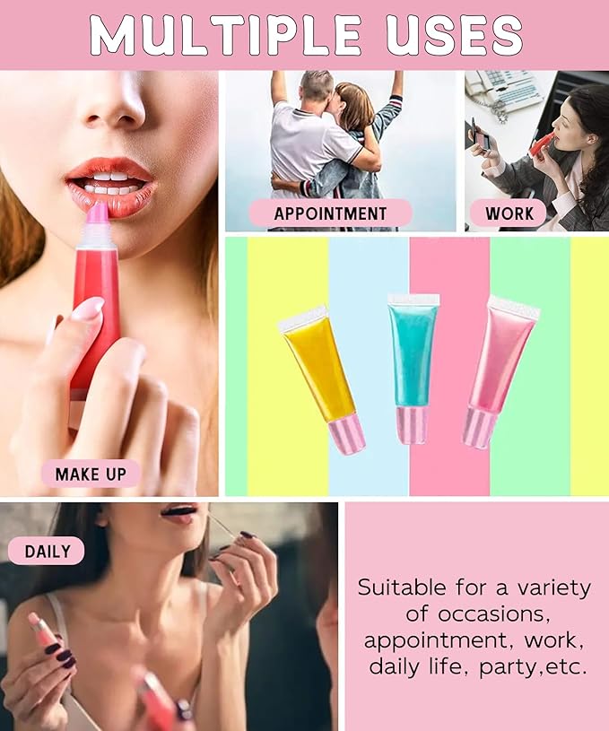 7Pcs Lip Gloss Tubes 10ml - Clear Lip Balm Containers, Refillable Squeeze Tubes for Lip Gloss, Soft Empty Mini Cosmetic Tubes for Lip Gloss and Travel Toiletries