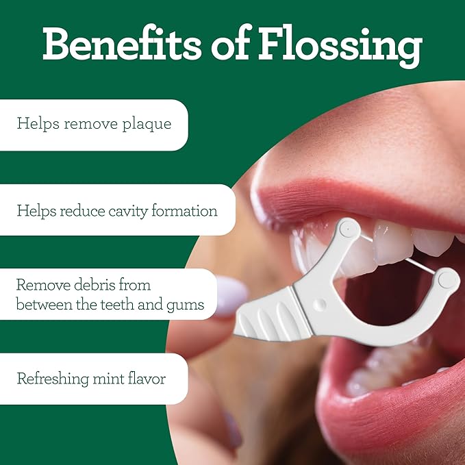 GuruNanda 2 in 1 Dental Floss Picks - Non-Slip Grip Handle, Slide Easy, No Break or Shred Flosser - Complete Oral Care with Interdental Pick for Healthy Teeth & Gums - Mint Flavor, 40 Count (4 Pack)