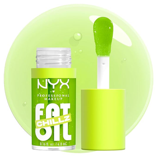 NYX PROFESSIONAL MAKEUP Fat Oil Chillz, Moisturizing, Shiny and Vegan Tinted Lip Gloss - Kiwi Freeze (Sheer Green)