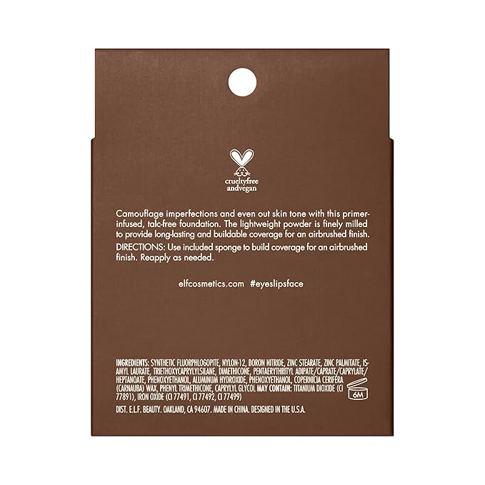 e.l.f. Camo Powder Foundation, Lightweight, Primer-Infused Buildable & Long-Lasting Medium-to-Full Coverage Foundation, Rich 620 W