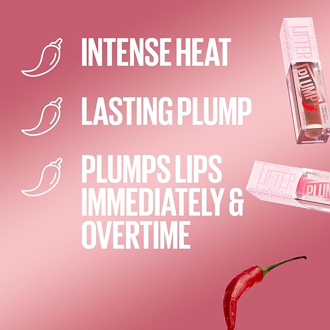 MAYBELLINE Lifter Gloss Lifter Plump, Plumping Lip Gloss with Chili Pepper and 5% Maxi-Lip, Mauve Bite, Sheer Mauve, 1 Count