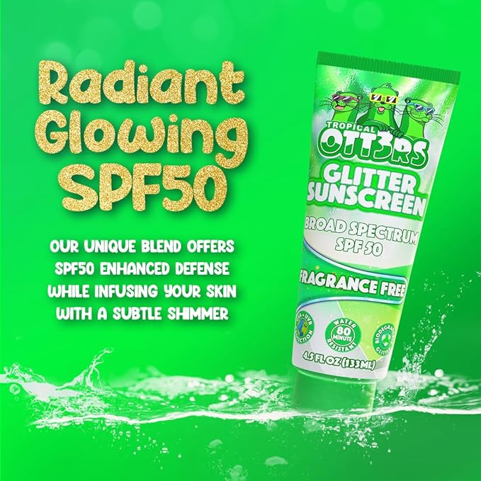 Glitter Sunscreen SPF 50 Lotion 4.5oz - Sparkle Sunscreen - Shimmer Sunscreen - Colored Sunscreen for Kids & Women - UVA/UVB Sunshine Protection + 80 Min Water Resistant - (No Fragrance) (USA Made)