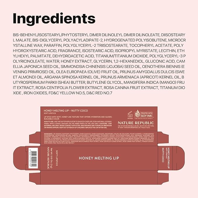 Nature Republic HONEY MELTING LIP (06 COCO) SOFT LIP STICK, Hydrating Gloss, Moisturizing balms, Sheer tint, Shine & Glowy Finish, korean make up