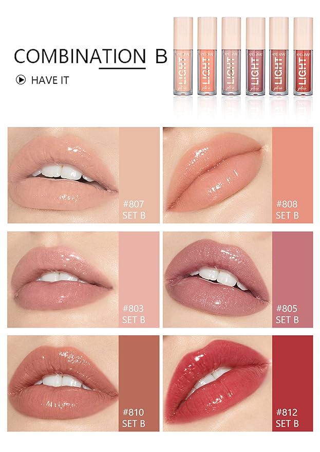MAEPEOR Moisturizing Lipgloss Set 6PCS Smooth Hydrating Lip Gloss Neutral Nude Nourishing Glossy Lipgloss for Women and Girls (Moisturizing, 6PCS Set B)