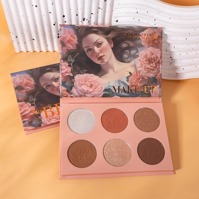 6 Color Rosé Blush Palette, Velvety Fine Texture,