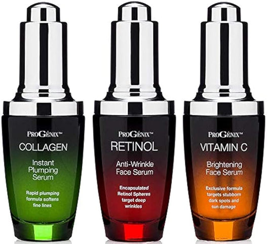 Professional Skin Care Set. Anti-aging Serum Set Contains Collagen Serum, Retinol Serum, Vitamin C Serum. Helps W/Appearance Of Wrinkles, Plump Skin, & Brighten Skin, 1 Fl Oz (3-Pack)