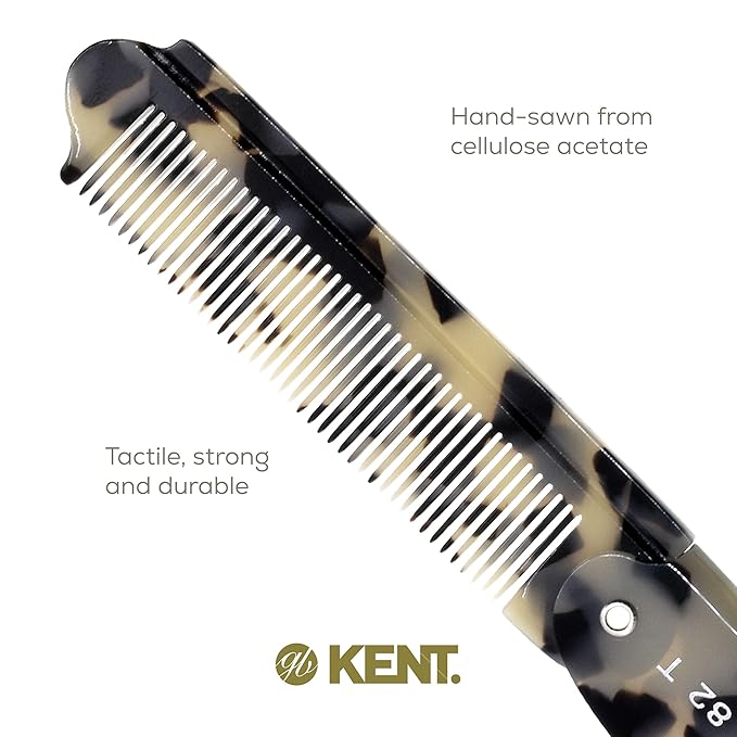 Kent 82T Handmade Folding Pocket Comb for Men, Fine Tooth Hair Comb Straightener for Everyday Grooming Styling Hair, Beard or Mustache, Use Dry or with Balms, Saw Cut Hand Polished, Made in England