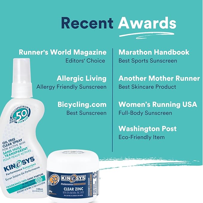 KINeSYS Fragrance Free Clear Spray Sunscreen for sensitive skin, SPF 50, Hypoallergenic, Broad Spectrum UVA/UVB protection for Face & Body; PABA and Oxybenzone FREE, 700+ Sprays, 4 Fl Oz/120 mL