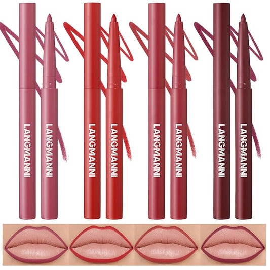LANGMANNI 4Pcs Sculpting Matte Velvet Lip Liner Set,Smooth Creamy Texture,Waterproof And High Pigmented For Girls Daily Application Lip Makeup(9+10+11+12)