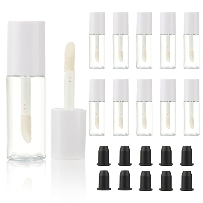 COSIDEA 10pcs 3ml empty lip gloss tubes with wand 0.1OZ Round mini White lipgloss tube container for DIY cosmetics packing