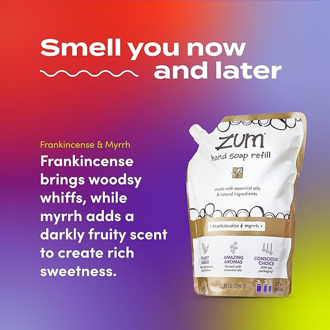 Zum Indigo Wild Hand Soap - Natural Liquid Hand Soap - for Bathroom & Kitchen - Frankincense & Myrrh Scent - 32 oz Refill
