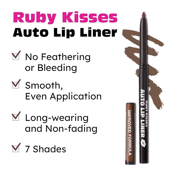 Ruby Kisses Auto Lip Liner Pencil, Long Lasting & Non-Fading, Smooth Application, Non-Feathering with Rich Color, No Sharpener Needed, Ideal for Full Lips Look (Cappuccino)