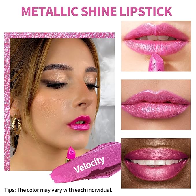 Oulac Metallic Pink Lipstick Set 3PCS High Impact Lipcolor with Moisturizing Formula, Vegan Beauty, Full-Coverage Lip Color, Christmas Gifts for Women, 4.3g X 3PCS