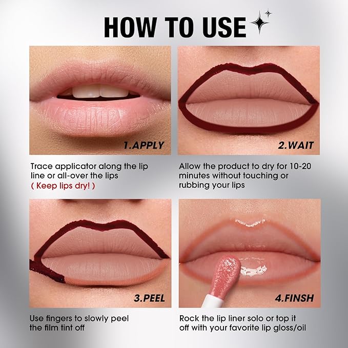 LANGMANNI 2 Colors Long-Lasting Peel Off Lip Liner Set, Waterproof & Smudge-Proof Matte Lip Liners Gift Makeup For Girls (#2+3)