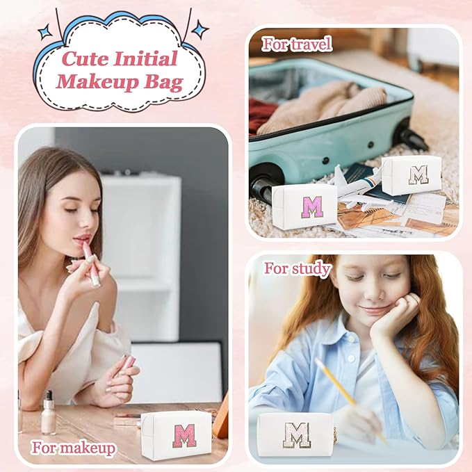 Initial letter patch makeup bag,