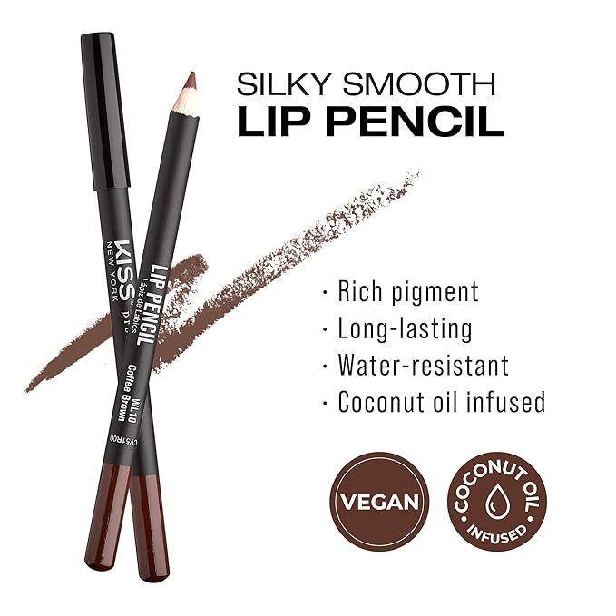 Professional Slim Lip Pencil, Creamy Soft Lip Liner, Smooth Long-Lasting Rich Lip Color, Natural Lip Makeup, Water-Resistant Lip Crayon (Coffee Brown)