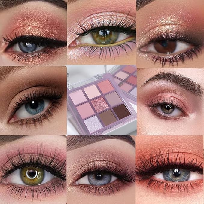 Eyeshadow Palette Makeup- 9 Colors Rose Gold Dark Brown Colorful Eyeshadow Palette Matte Shimmer Korean Natural Eye Shadow palettes Highly Pigmented Naturing-Looking Long Lasting (20#)