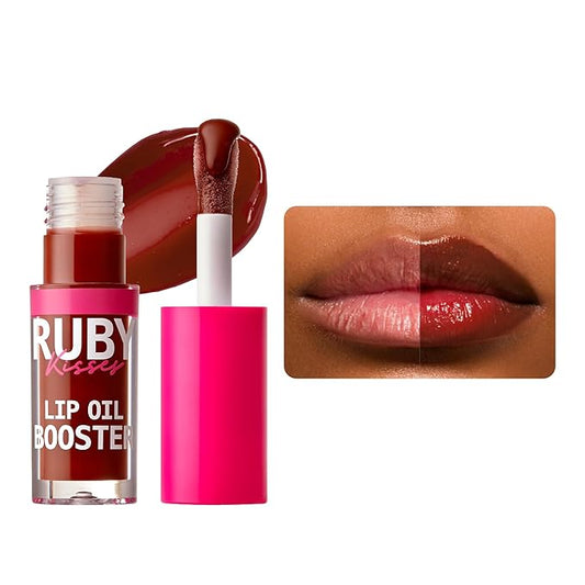Ruby Kisses Lip Oil Booster, Hydrating Lip Gloss with Nourishing Natural Oil Blend, Jumbo Wand for Easy Application, Non-Sticky Formula (Chocolate)