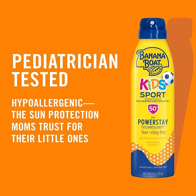 Banana Boat Kids Sport Sunscreen Spray SPF 50, Twin Pack | Kids Sunscreen Spray, Kids Sunblock Spray, Oxybenzone Free Sunscreen for Kids, Spray Sunscreen SPF 50, 6oz each