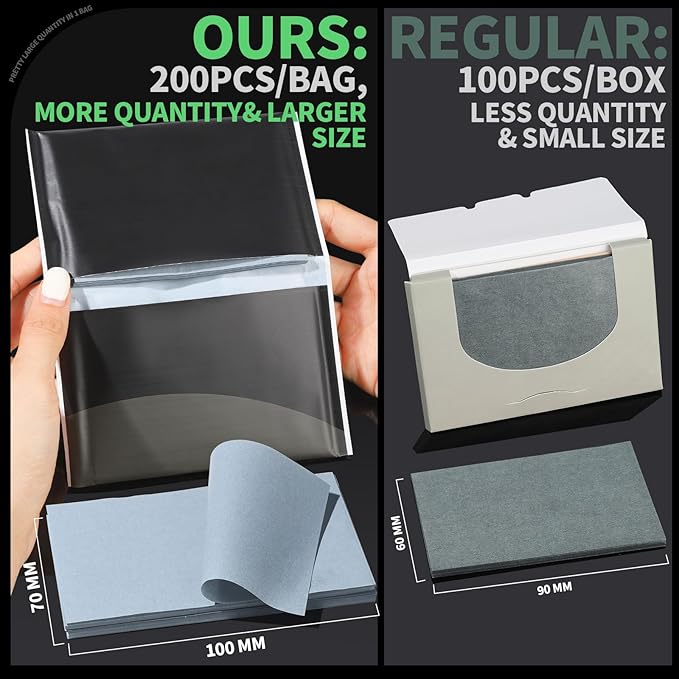 Blotting Paper for Oily Skin, Natural Bamboo Charcoal 200 Counts