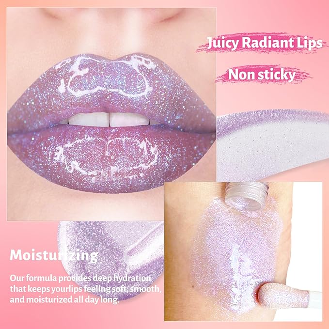 UCANBE 3 Reflective Color Lip Glow Oil - Instense High-moisture Lip Oil (Pink/Crystal/Mermaid), Luxurious Non-Sticky Mositurizing Lip Top Gloss for All-Day Wear and Comfort