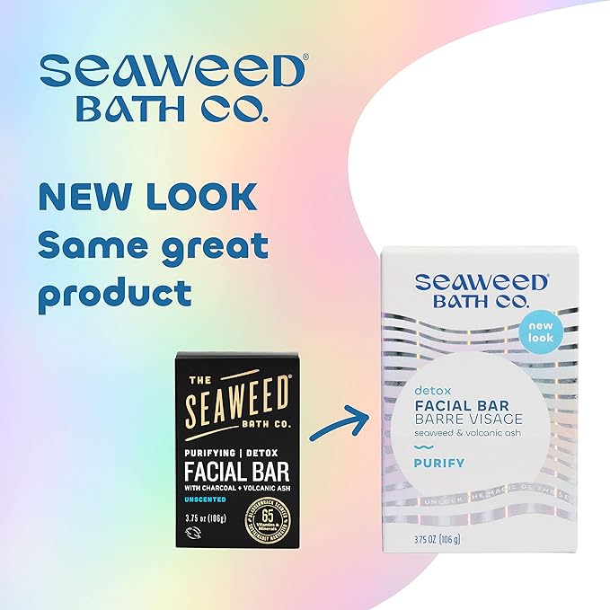 Seaweed Bath Co. Purify Detox Facial Bar Soap, 3.75 Ounce, Sustainably Harvested Seaweed, Volcanic Ash