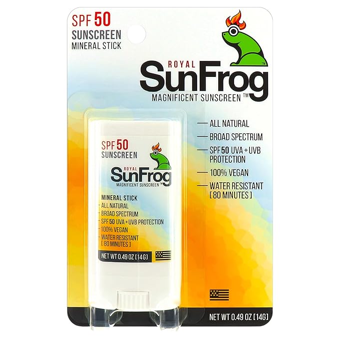 Royal SunFrog | All Natural SPF-50 Sunscreen Mineral Stick | 100% Vegan, Broad Spectrum UVA + UVB, Roll On Sunscreen Stick for Face & Body (0.49oz/14g)