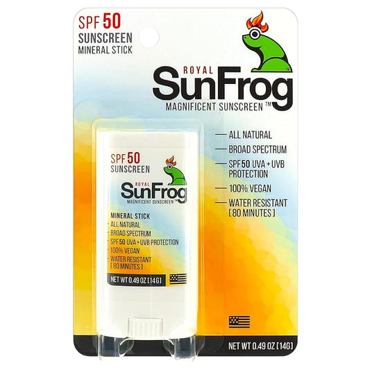Royal SunFrog | All Natural SPF-50 Sunscreen Mineral Stick | 100% Vegan, Broad Spectrum UVA + UVB, Roll On Sunscreen Stick for Face & Body (0.49oz/14g)