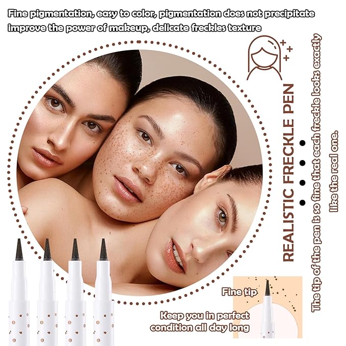 4 Colors Freckle Pen,Waterproof Freckle Makeup Pen,Lightweight Long Coffee,Chestnut,Dark Brown